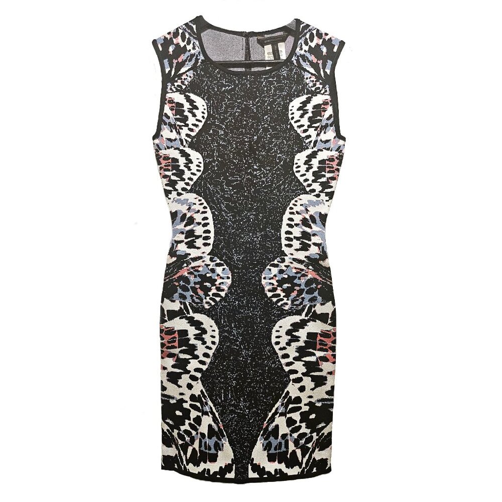 BCBGMaxazria Audrie Butterfly Knit Jacquard Black Dress Size XXS